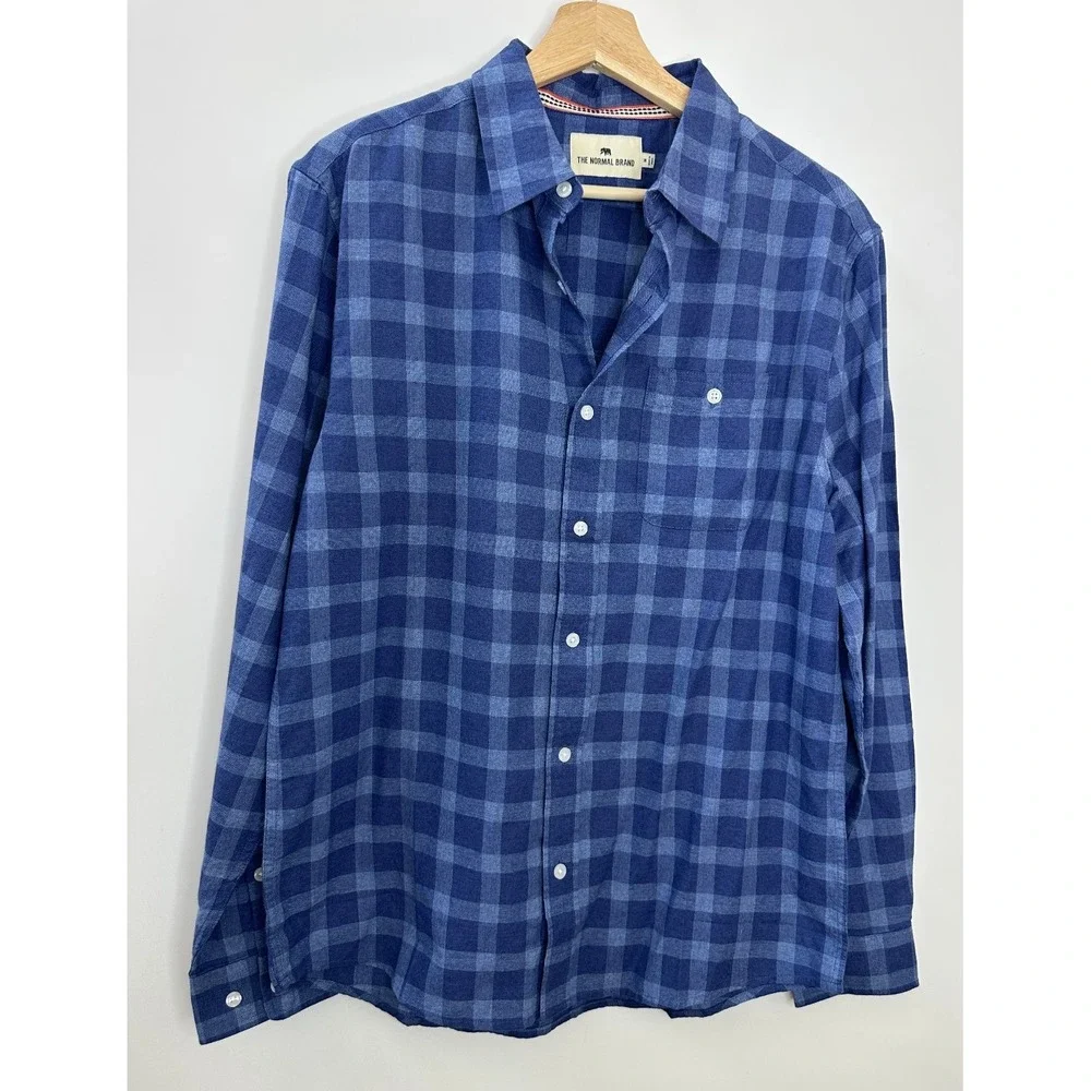 NWT The Normal Brand Jasper Button Down Long Sleeve Shirt Medium Soft Blue Plaid - Picture 10 of 10